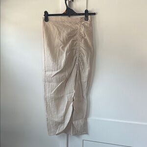 H&M Cream Ruched Midi Skirt with slit